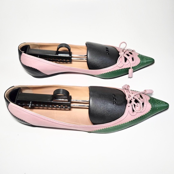 Hermès Tri-Color Pink, Green and Black Tassel Bow flats Sz 40 - Picture 4 of 13